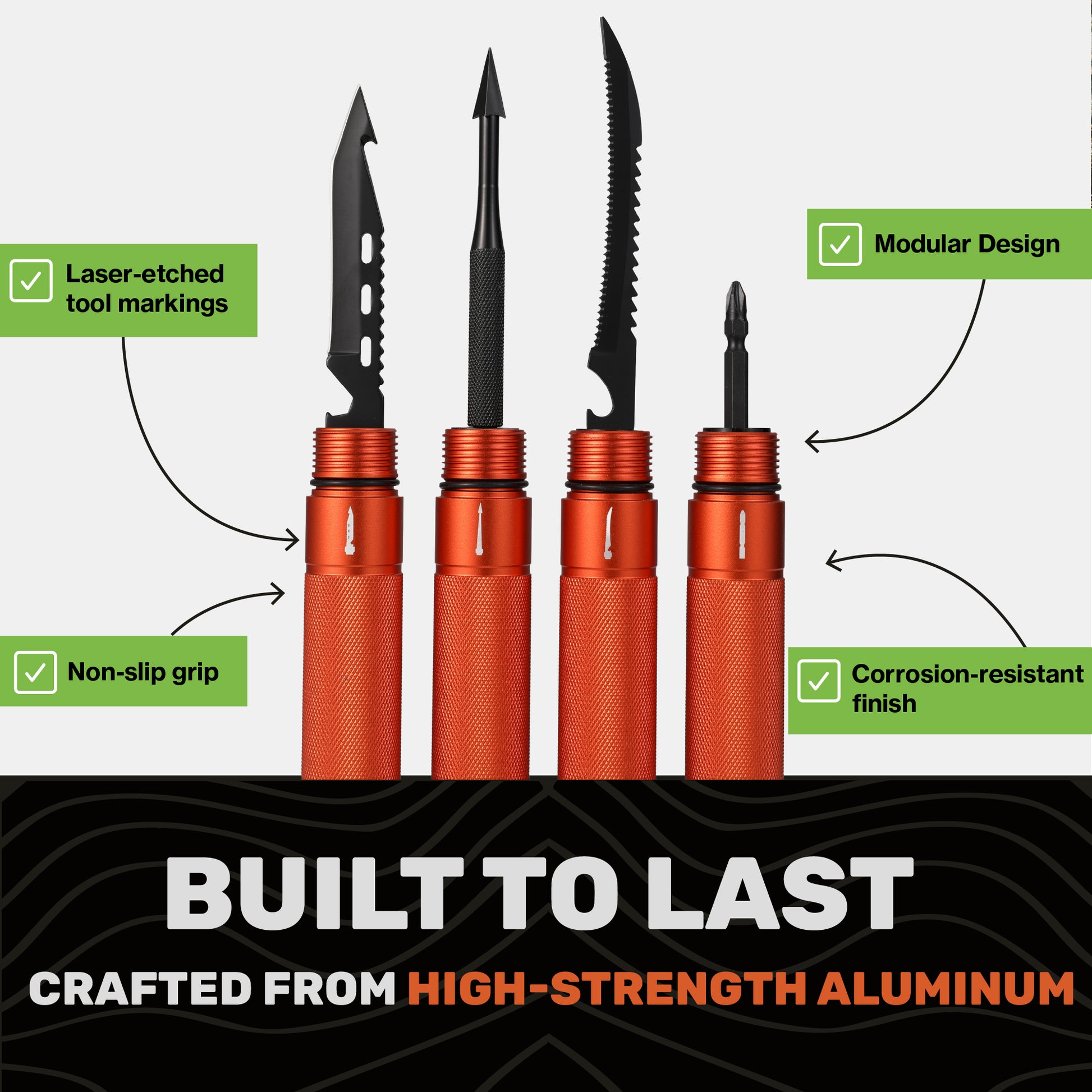 "Orange modular hiking pole sections from Terra Tactic showing outdoor-ready construction"